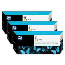 Original HP Ink 91 C9485A Yellow 3 Ink Multipack